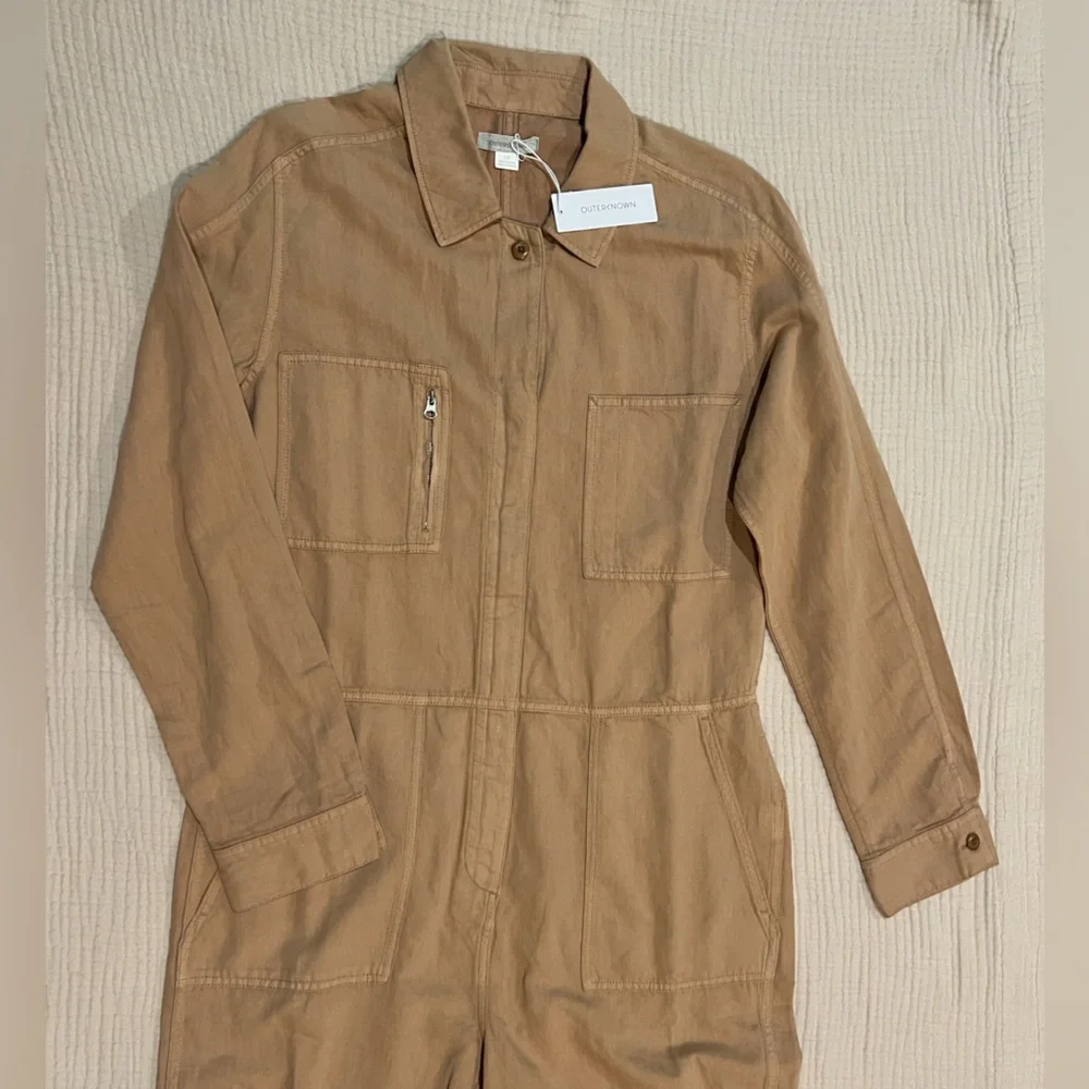 Outerknown STATION Long Sleeve Utility Jumpsuit Sand/Tan Sz L NWT $178 Linen - Picture 5 of 16
